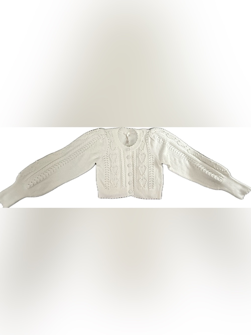 NWT LoveShackFancy Romeo Cropped Cardigan White Heart Bobble Size M $395